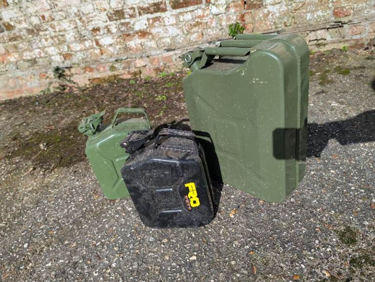 Various metal jerry cans