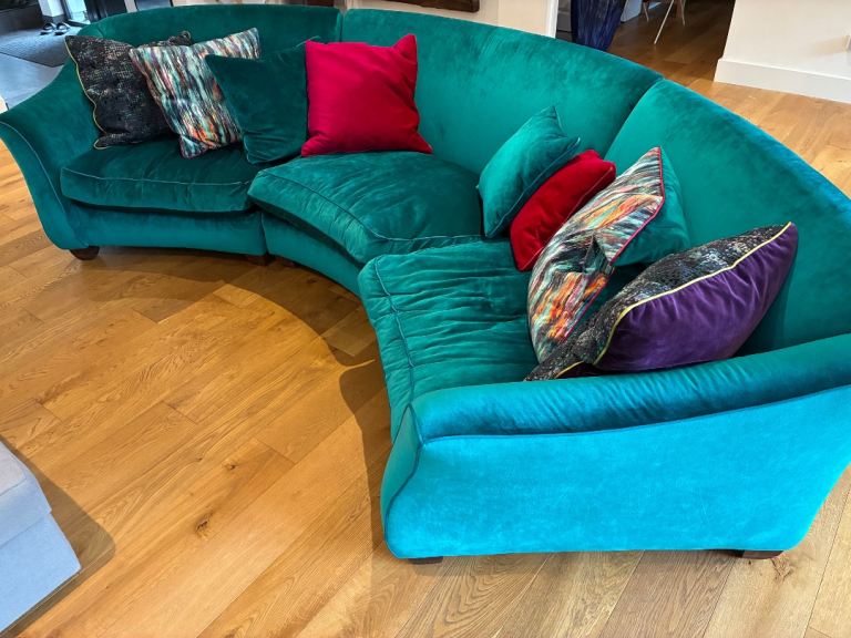 Luxurious 5-seater Turquoise Velvet Modular Curved Sofa Bespoke Wells Interiors