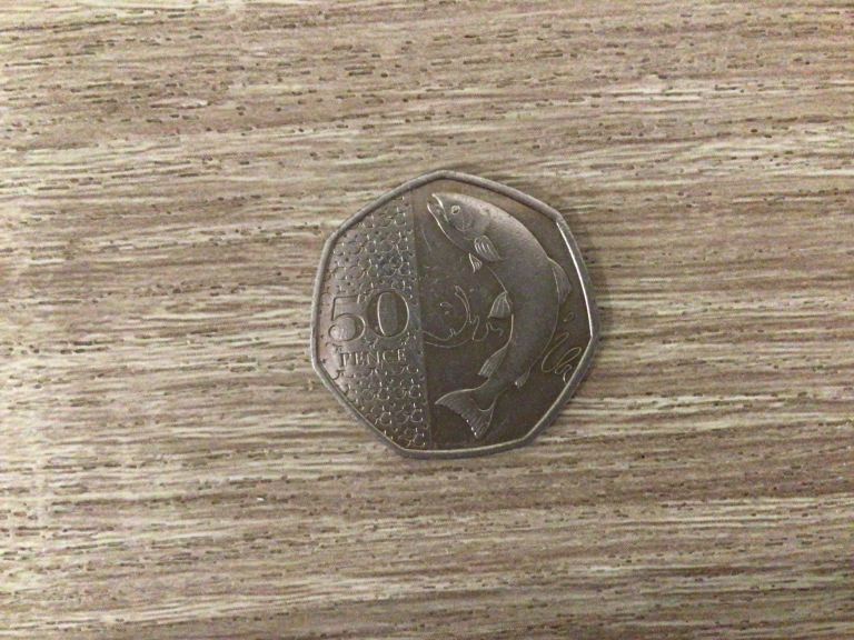 Atlantic Salmon 50 coin - no privy mark - FREE display box - plus FREE Bee £1 coin also in box.