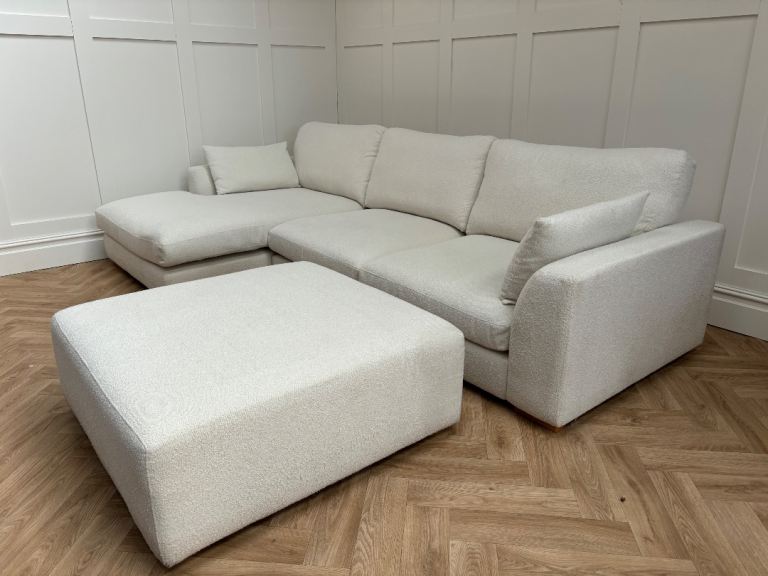 (BS36) DFS Calix large corner chaise sofa in cream boucle, RRP £1798, delivery available