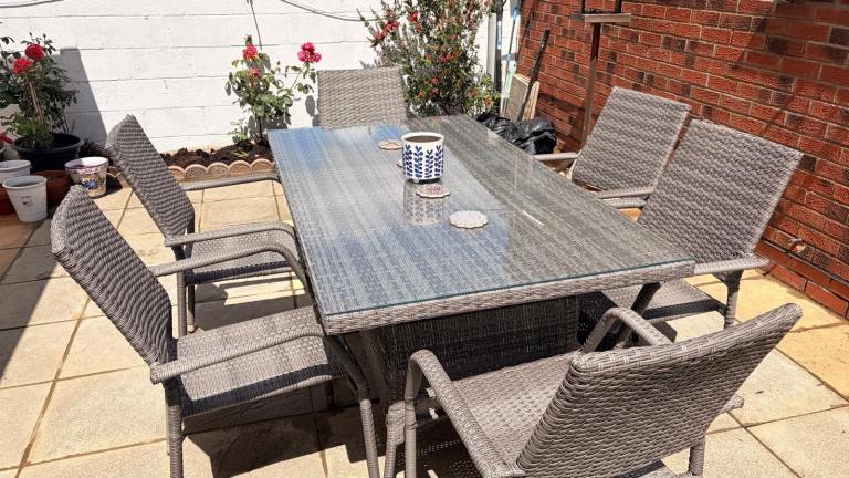 Grey Rattan Garden Patio Table and 6 Chairs Set