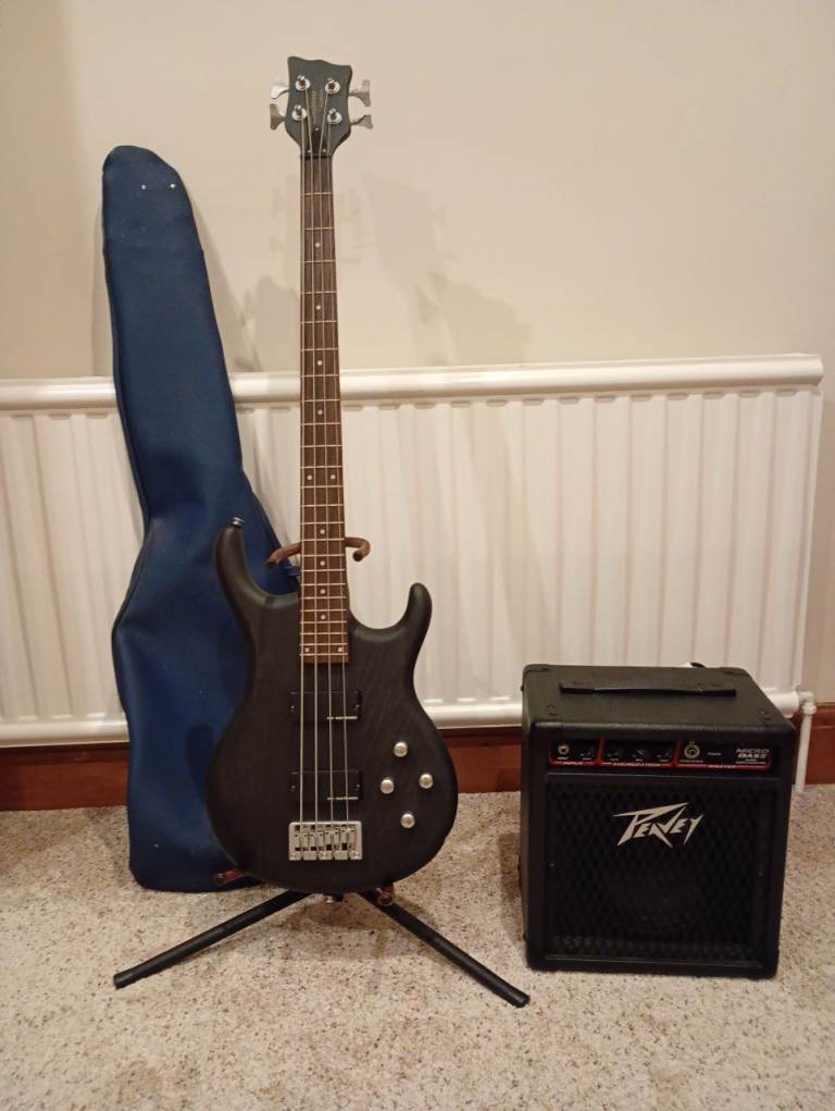 Tanglewood bass guitar and Peavey Amp