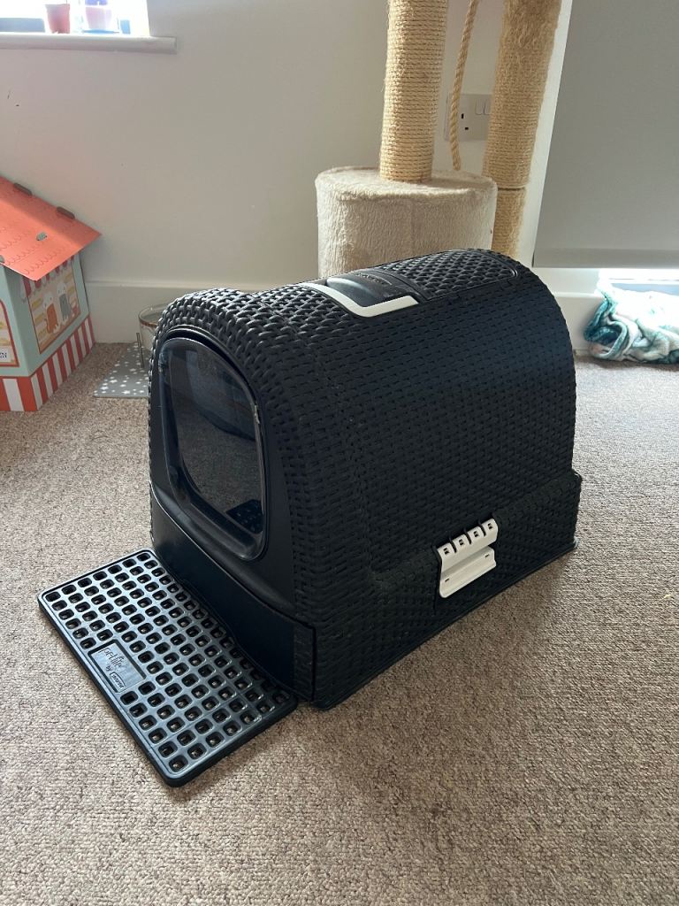 Curver Rattan black covered cat litter box black large 