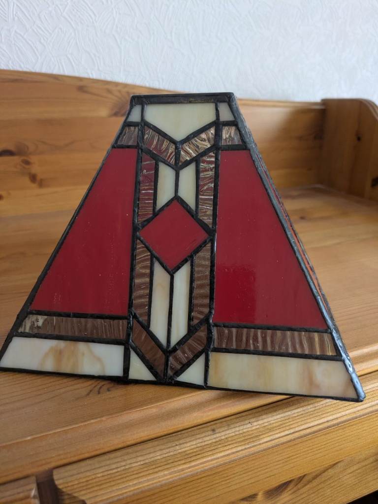 Two Stained Glass Lamps and centre lamppe – Red and Cream, As Good As New