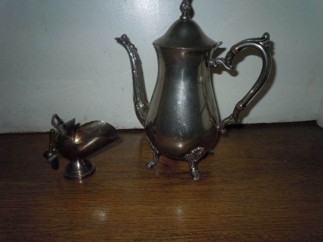 SILVER PLATED COFFEE POT SUGAR SCUTTLE BOWL AND SCOOP 