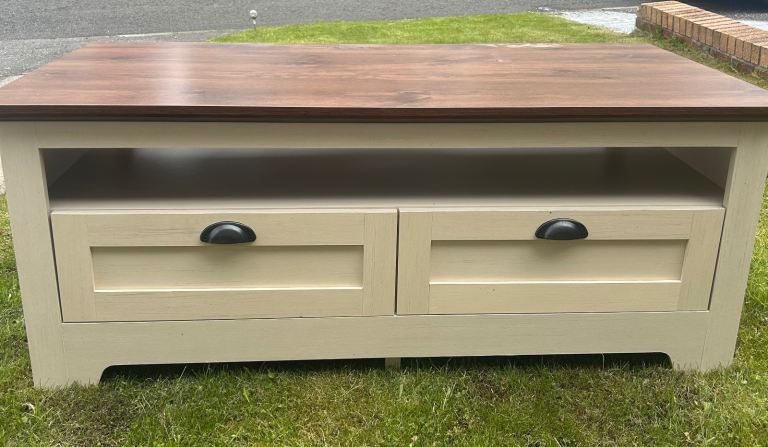 Devon 2 Drawer TV Unit / Coffee Table – Ivory & Walnut Effect