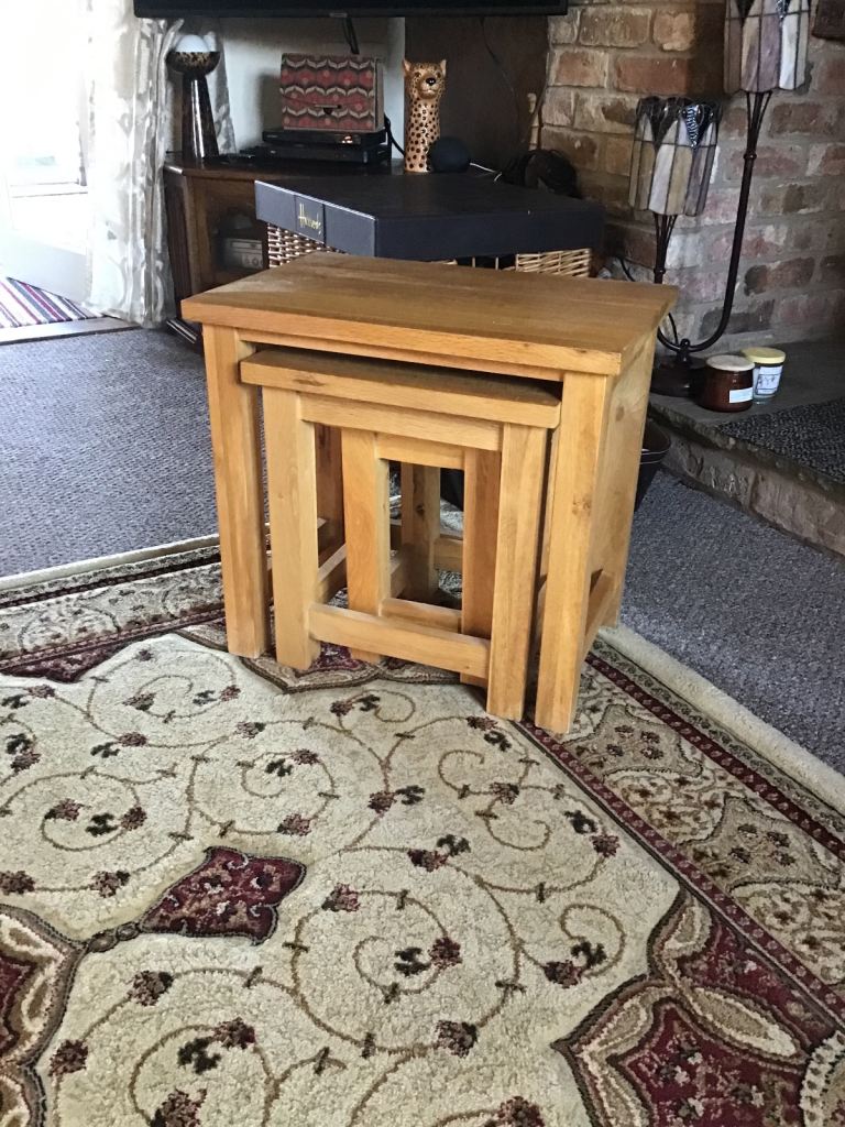 Solid oak side tables.