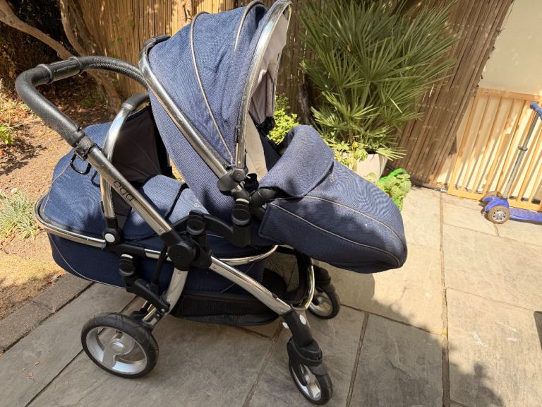 Egg 2 Double Pushchair - Navy Blue, Good Condition