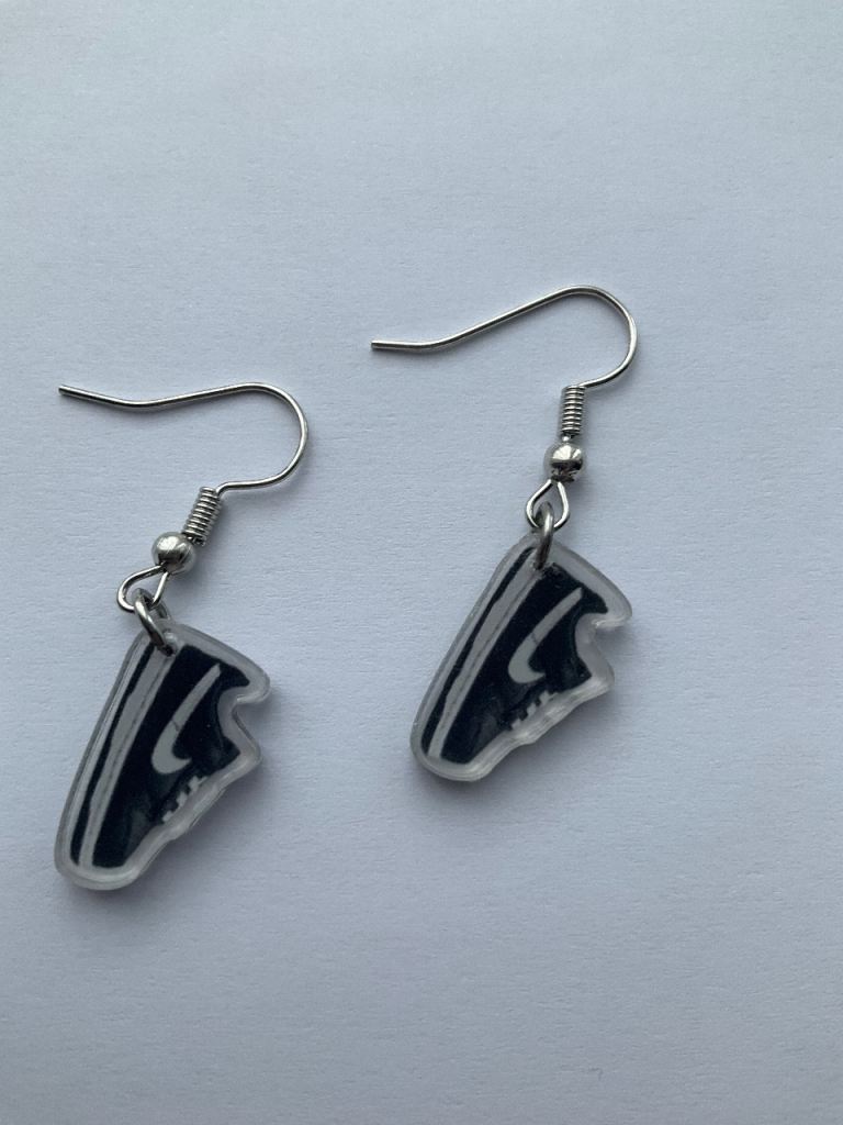 Nike style Black and White Sneaker Design Drop Earrings – As Good As New