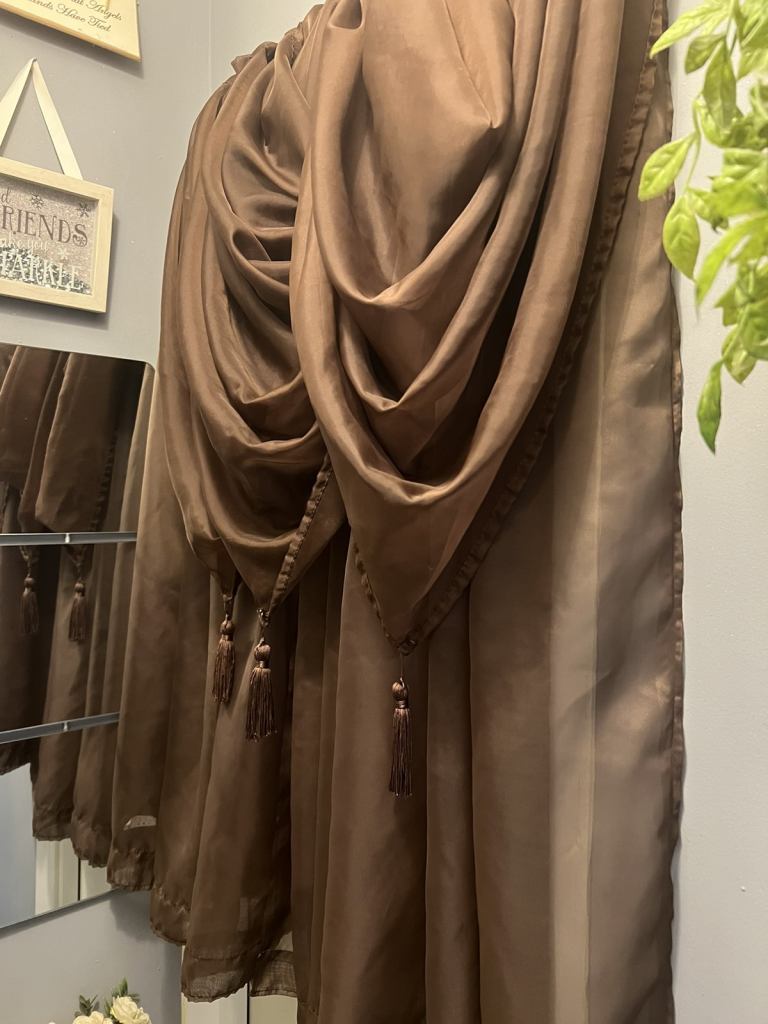 Brown Voile curtains & swags