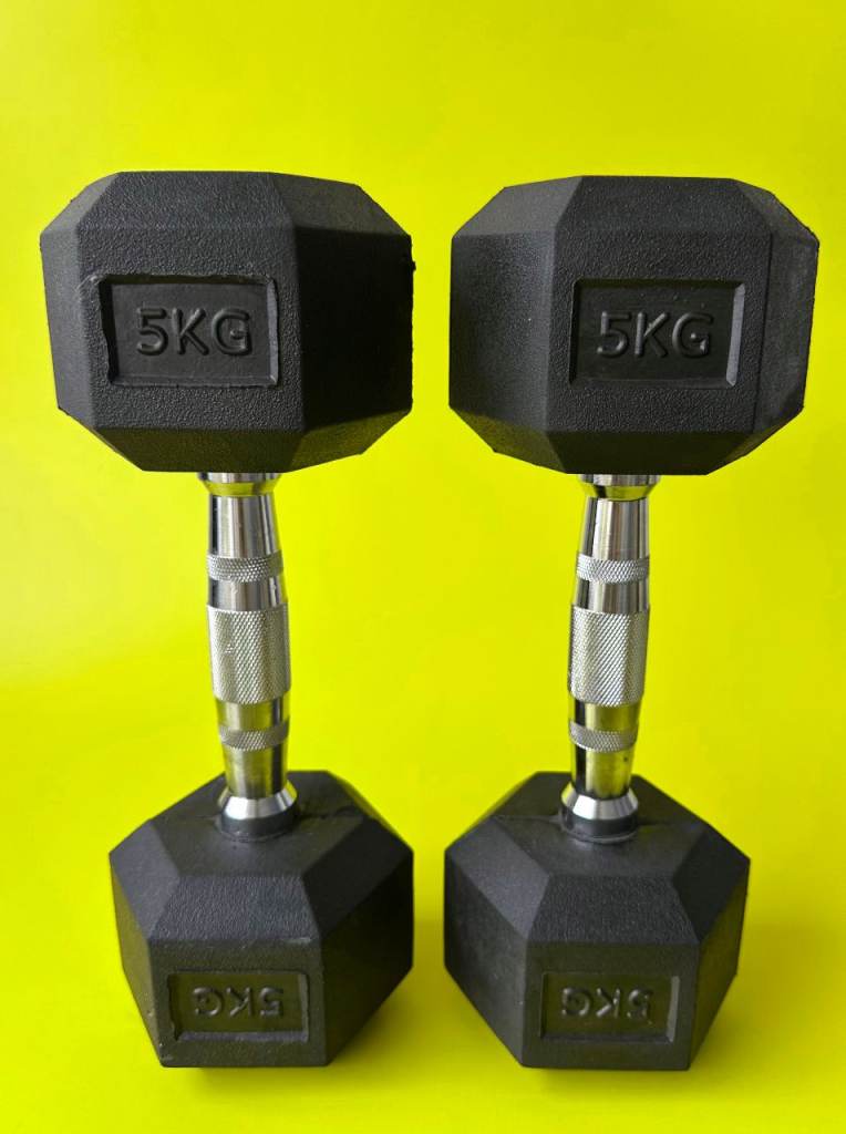 Pair of 5KG Hex Dumbbells – New