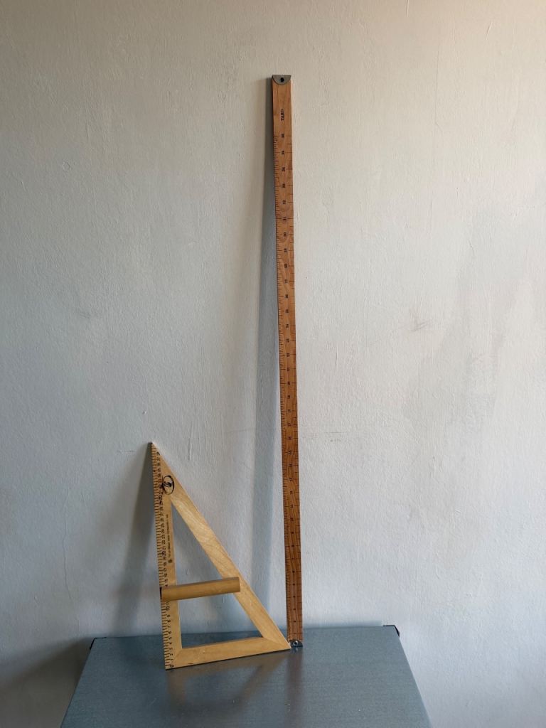 Large Wooden vintage ruler and triangle ruler