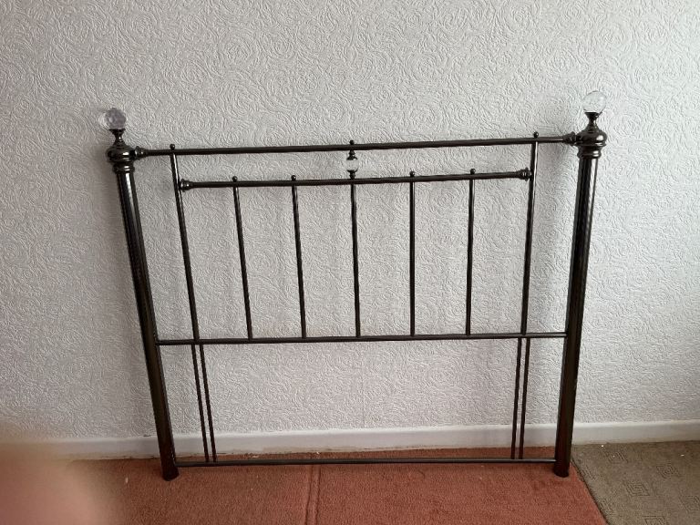 Black Metal Headboard with Clear Finials – Good Condition