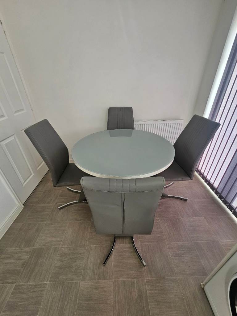 Modern Grey Glass Dining Table and 4 Chairs Set