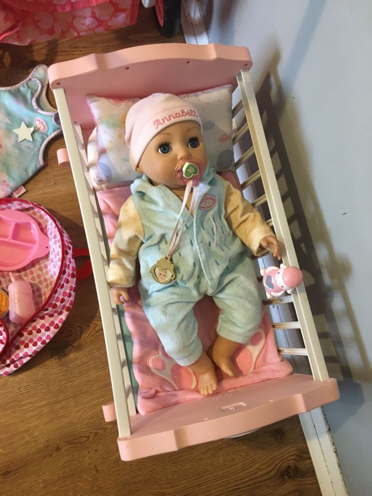 Baby Annabelle doll / pram / cot /feeding table / spare clothes 