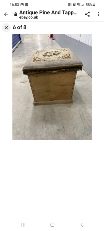 Antique Tapestry Pine Blanket Box/Ottoman 