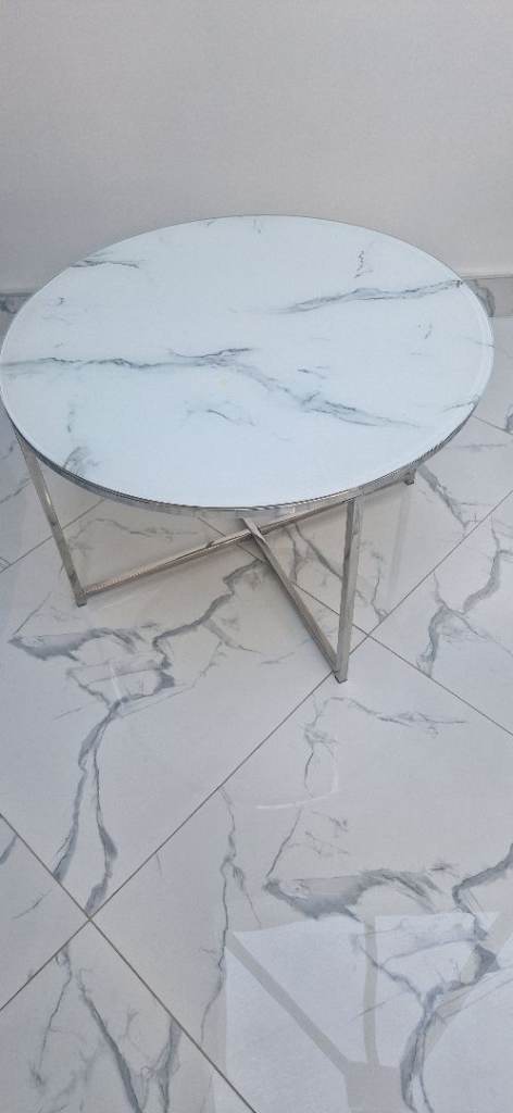 White Marble Effect Coffee Table with Metal Legs