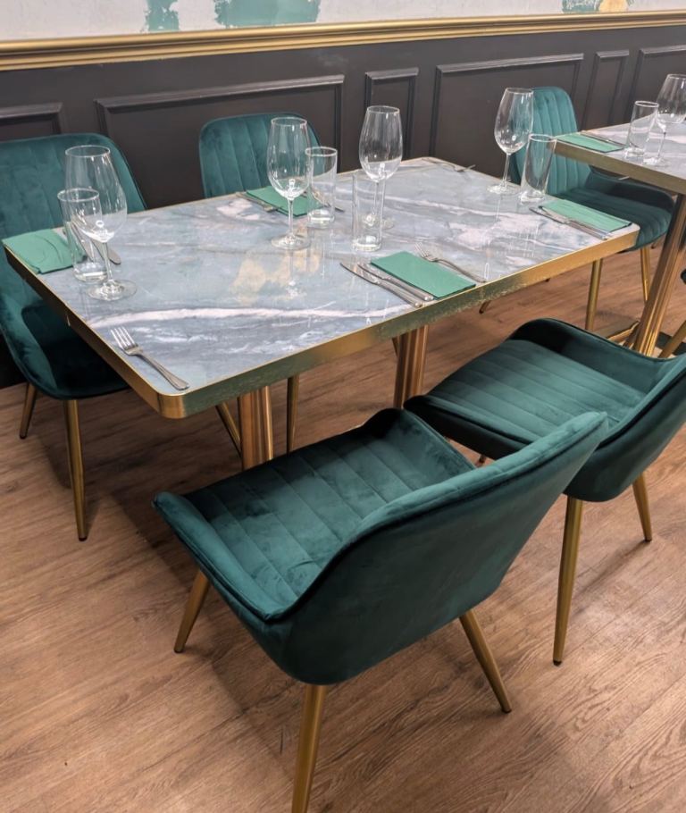 Dining tables 2 4 6 seater cafe restaurant bulk grey green gold mix 