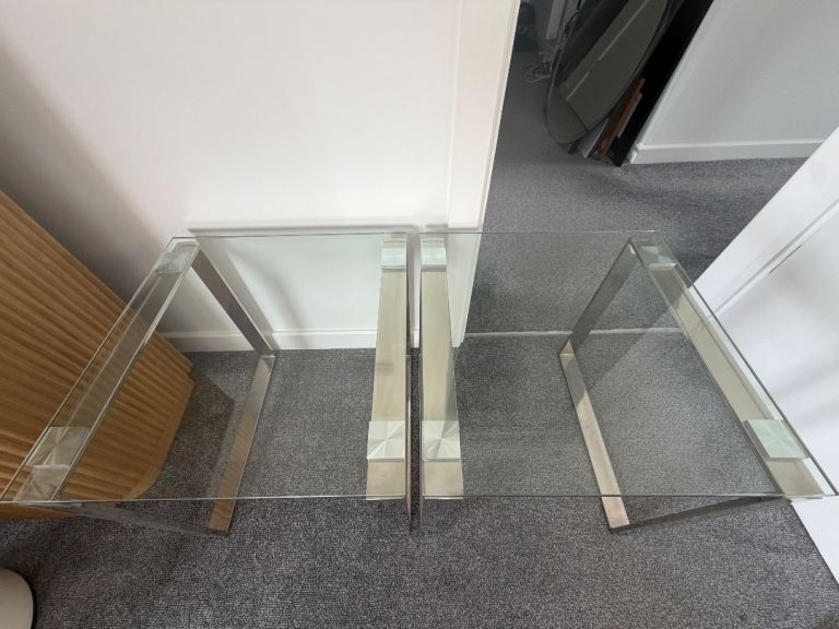 John Lewis Glass & Chrome Side Tables – Pair