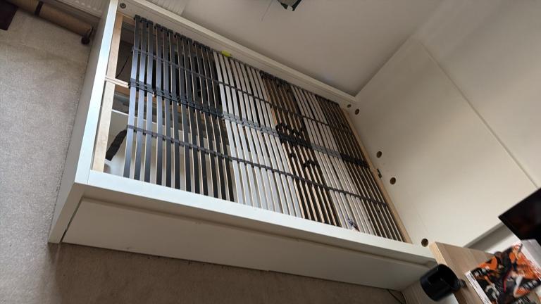 Ikea White Wooden Bed Frame with Slats – Good Condition- can deliver locally 