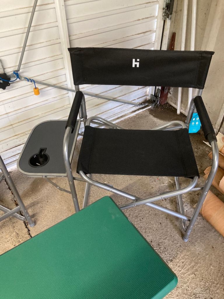 Two Highgear Directors Chairs and Small Table