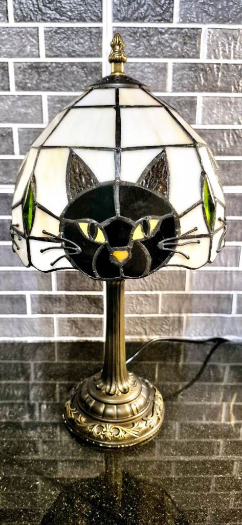 Black Cat Tiffany Glass Lamp – 'Purrrfect' Cat Design, Like New