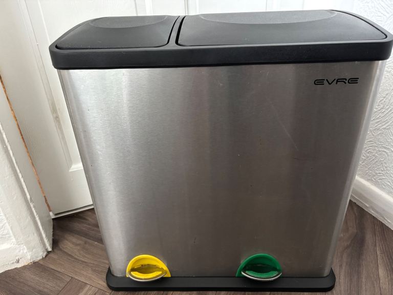 EVRE Stainless Steel Dual Compartment Pedal Bin - Recycling