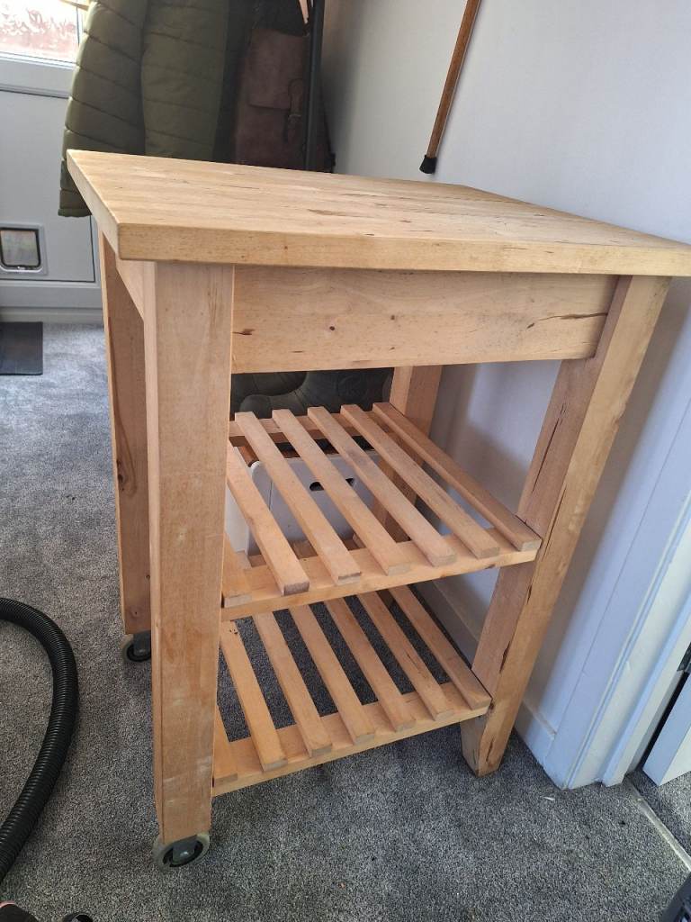 Solid Wood Kitchen Island Trolley on Wheels – Good Condition