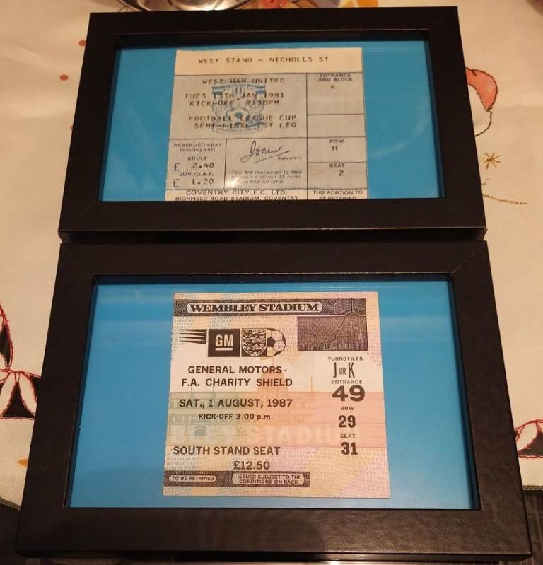 Framed Coventry City Ticket Stubs v West Ham (SF), v Everton (CS) - WILL SPLIT