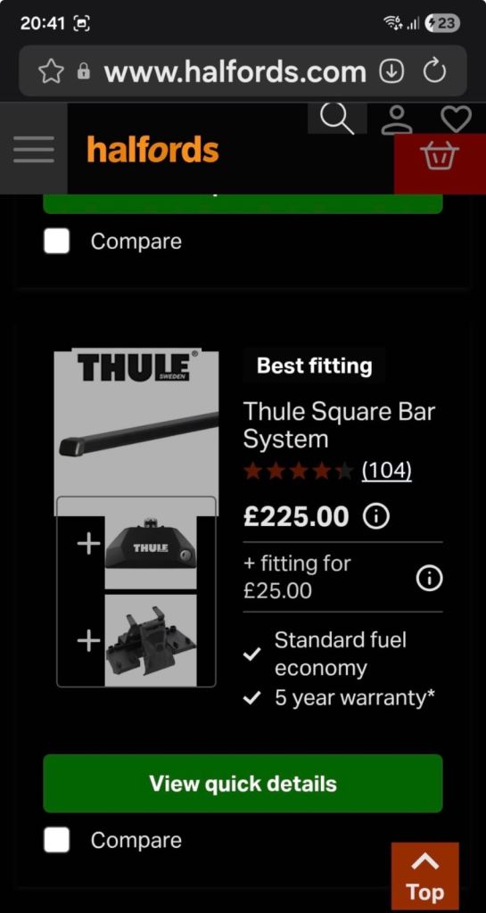 Thule roof bars 