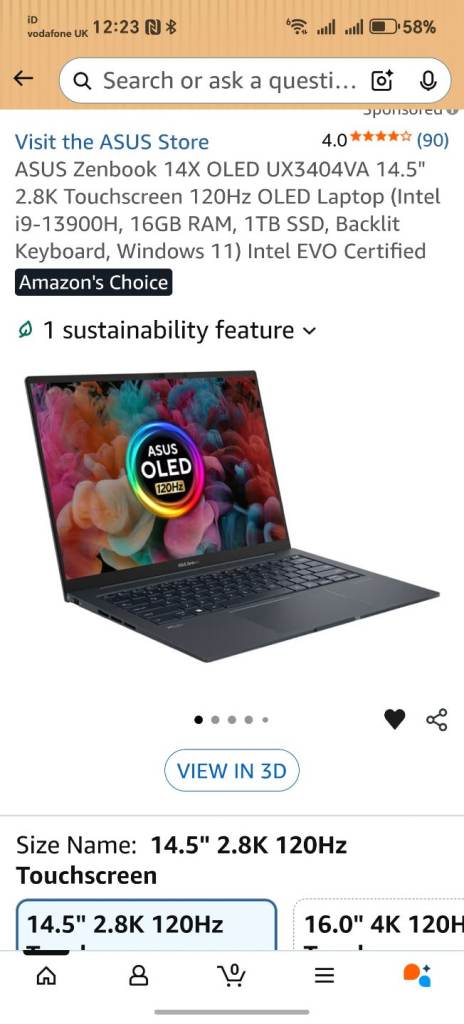 New laptop Asus Zenbook UX 3404V for sale