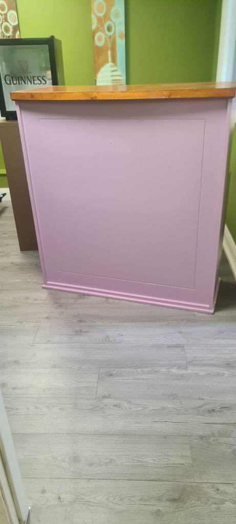 Pink Wooden Desk/Counter with Wood Top – Good Condition
