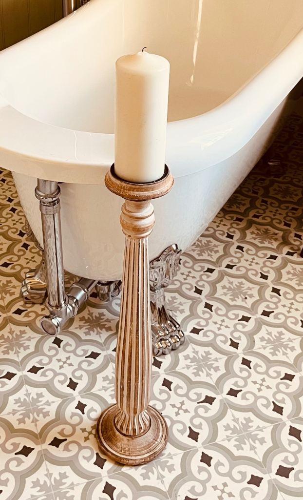 Tall Vintage Style Wooden Candle Holder with Pillar Candle