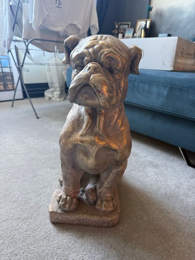 Large Bulldog Statue – Gold & Pink shimmer