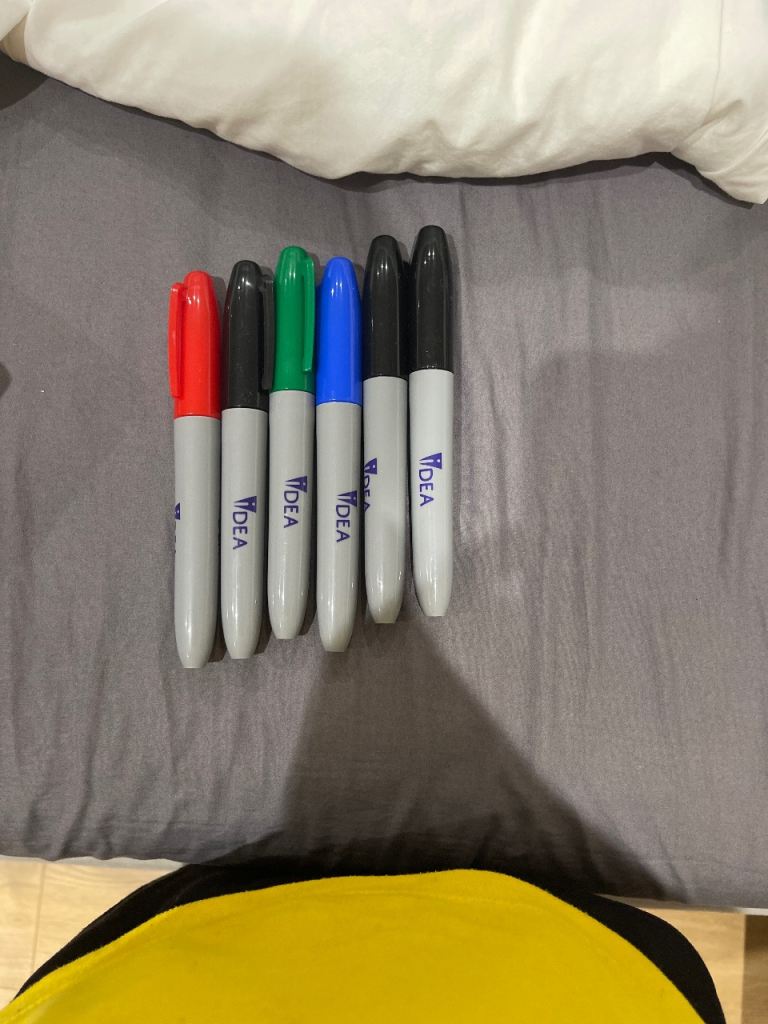 Set of 6 IDEA Permanent Markers – Multicoloured, Good Condition