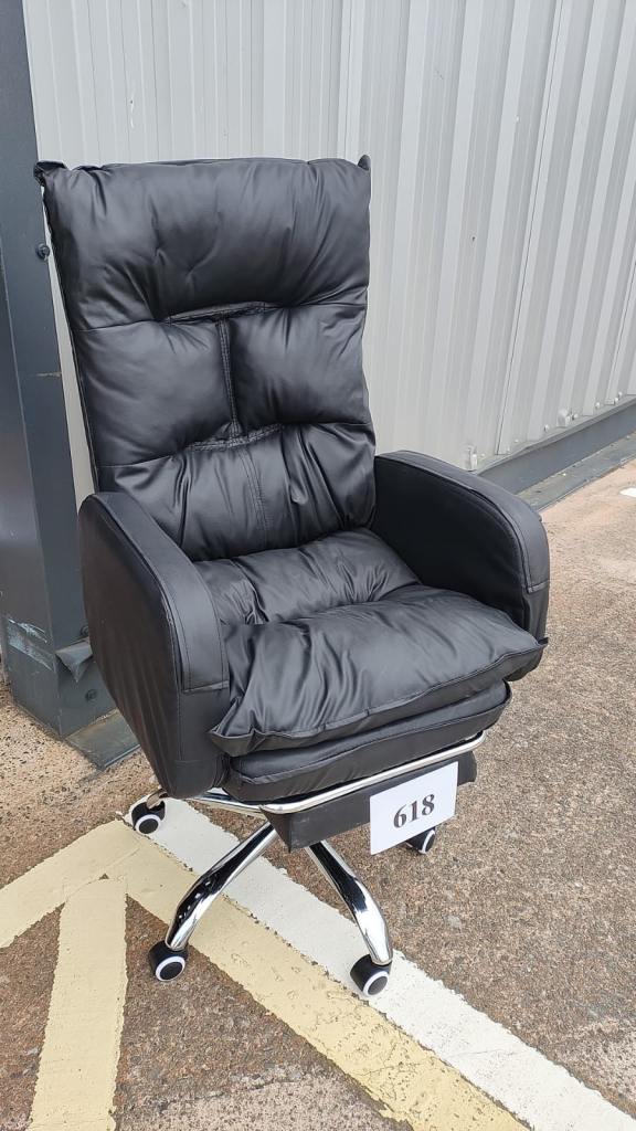 Black Executive Recliner Office Chair with Footrest Ergonomic PU Leather New UK