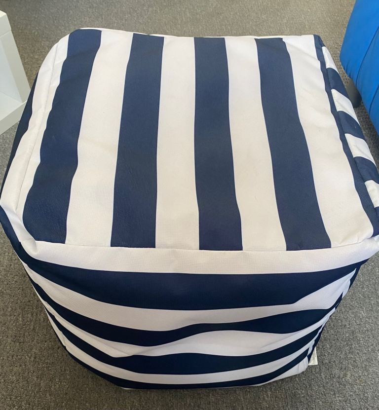 Outdoor Living Navy and White Striped Fabric Pouffe – As Good As New