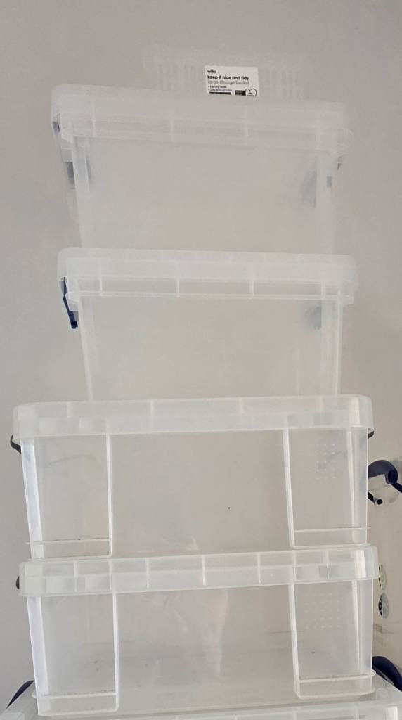 Clear plastic storage boxes 