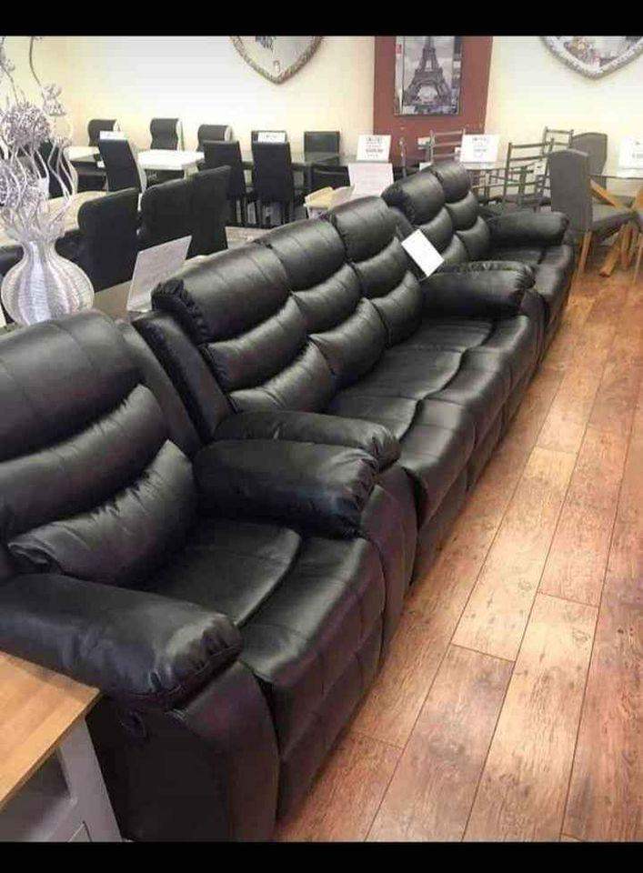 Luxury Living Room Roma Recliner Sofa | Brand New Corner & 3+2 Seater Sofa Set | Grey & Black Color