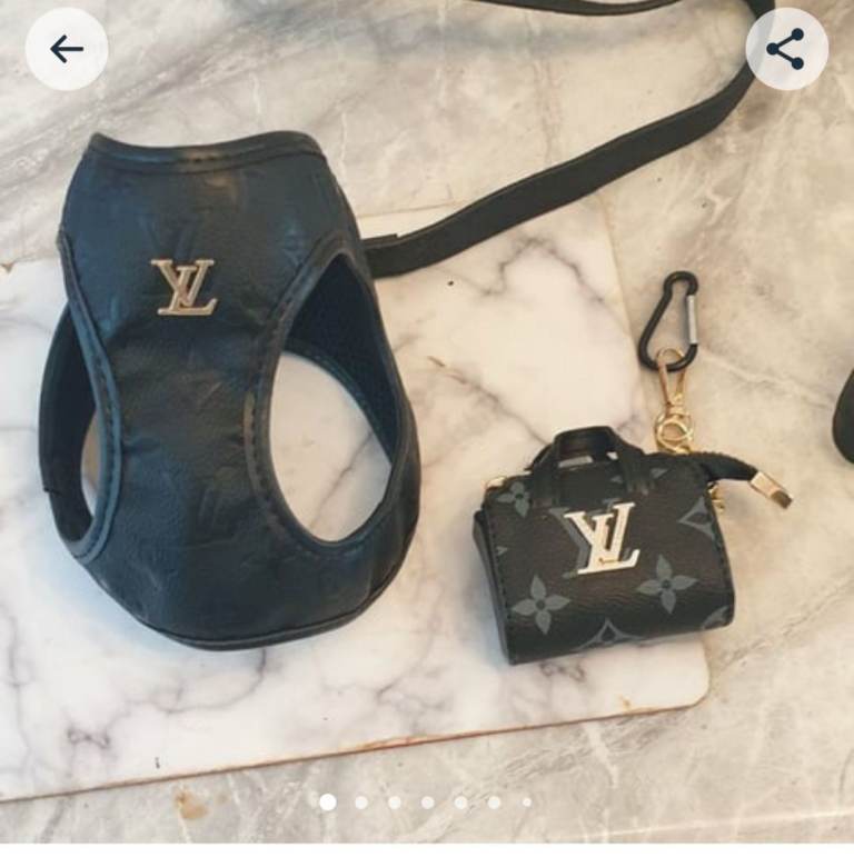 Louis vuitton small dog harness lead and poo bag holder