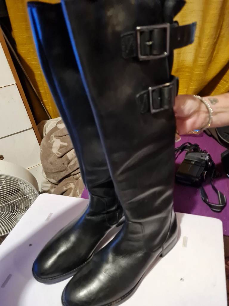 Clarks Black Leather Knee-High Boots - Size UK 3