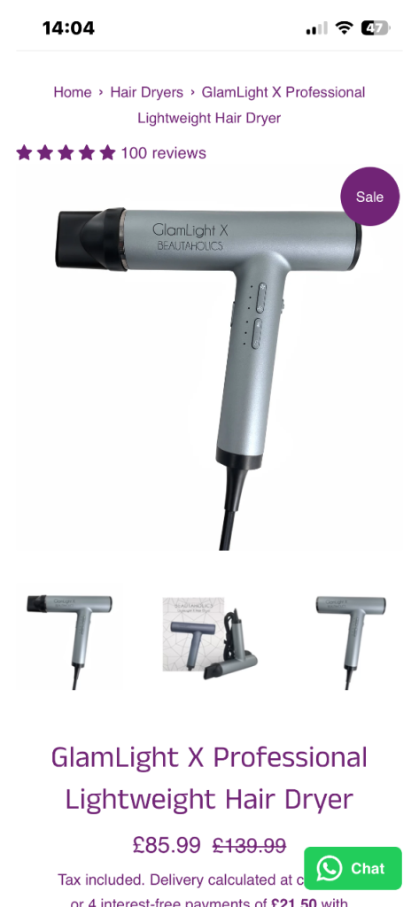 BEAUTAHOLICS GlamLight X Hair Dryer used once only !!!  RRP £85.99