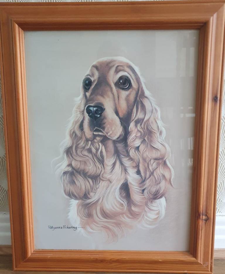 Pollyanna Pickering 1942-2018 Cocker Spaniel Large Picture with solid Wood Frame
