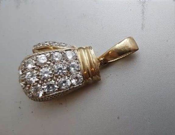 Gold-Coloured Boxing Glove Pendant with Stones