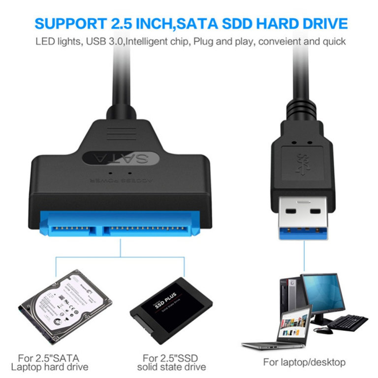Cable to connect from laptop  to external HDD or SSD (SATA to USB) + OTG cable