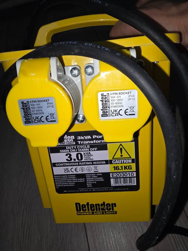 Defender 3kVA Portable Transformer – Yellow, Good Condition