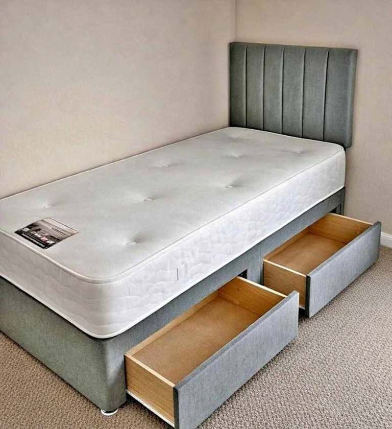 Single Size Divan Bed with 2 Drawers and Free Mattress - Pay on Delivery