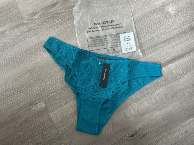 Ann Summers Sexy Lace Brazilian Knickers – Blue/Green, UK 8, New with Tags