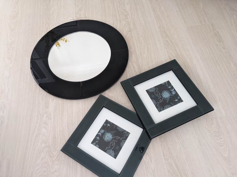 Black Gloss Framed Pictures & Mirror