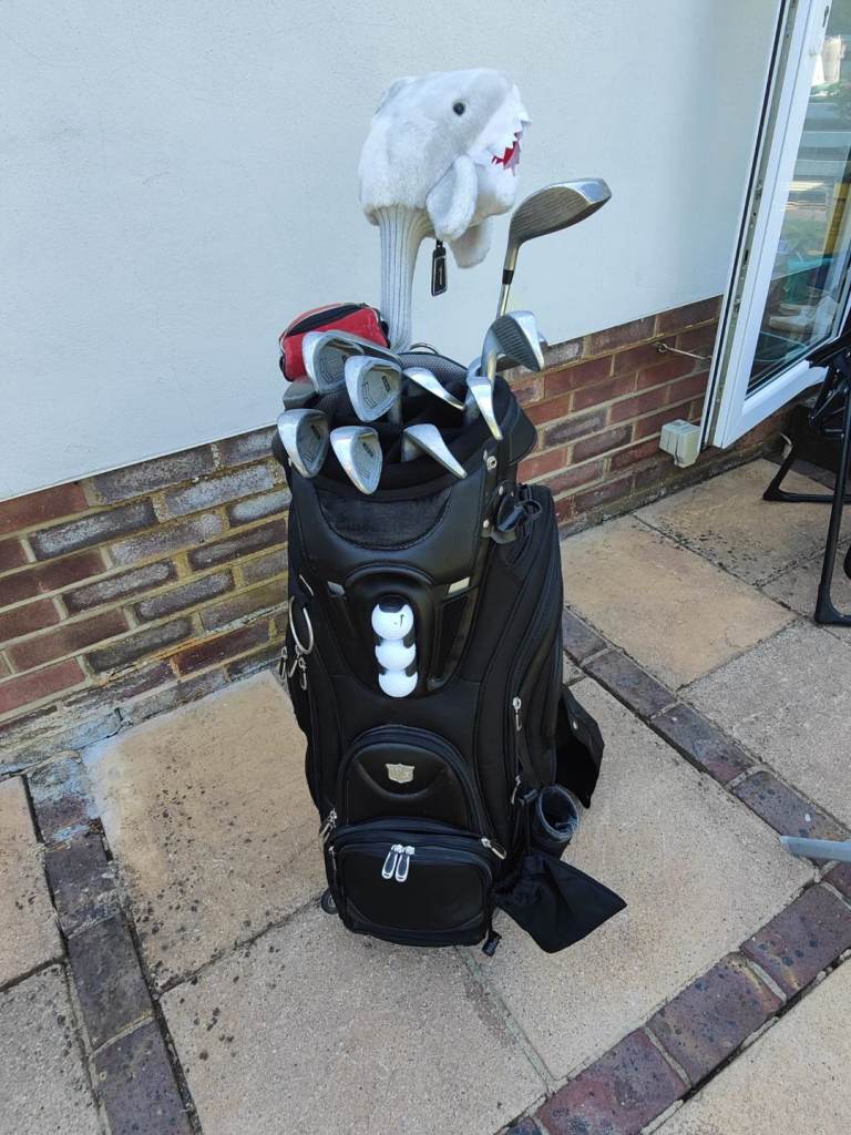Golf bag, clubs and trolley 